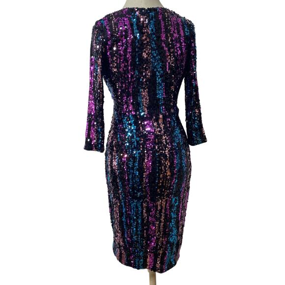 AQUA Sequin Shiny Faux Wrap Cocktail Midi Evening Dress Size 6 Birthday Special - Picture 2 of 15